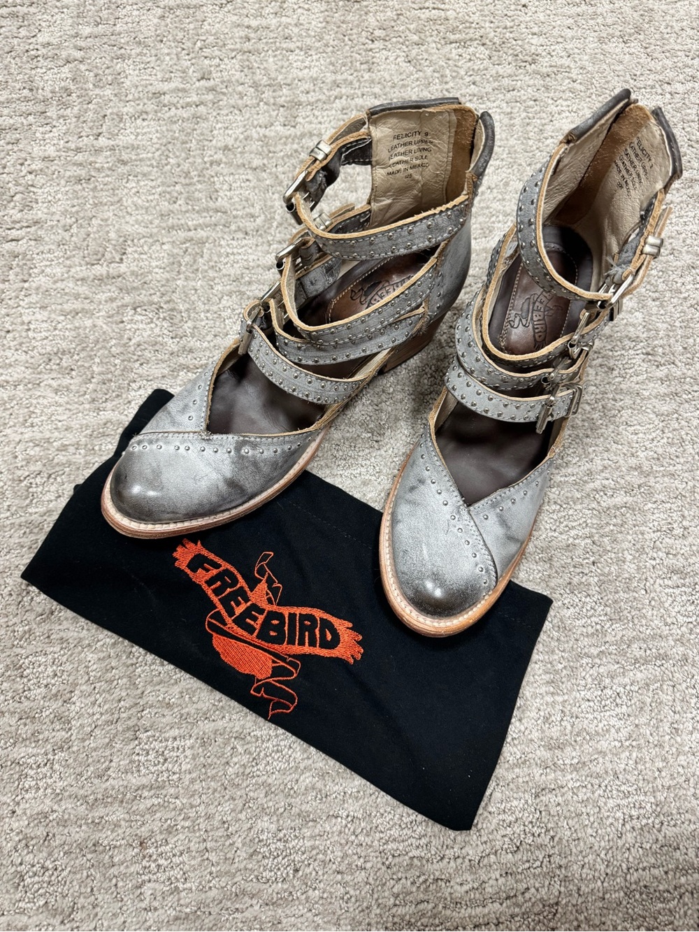 Freebird Felicity Metallic Silver Studded Strappy Heeled Boots
